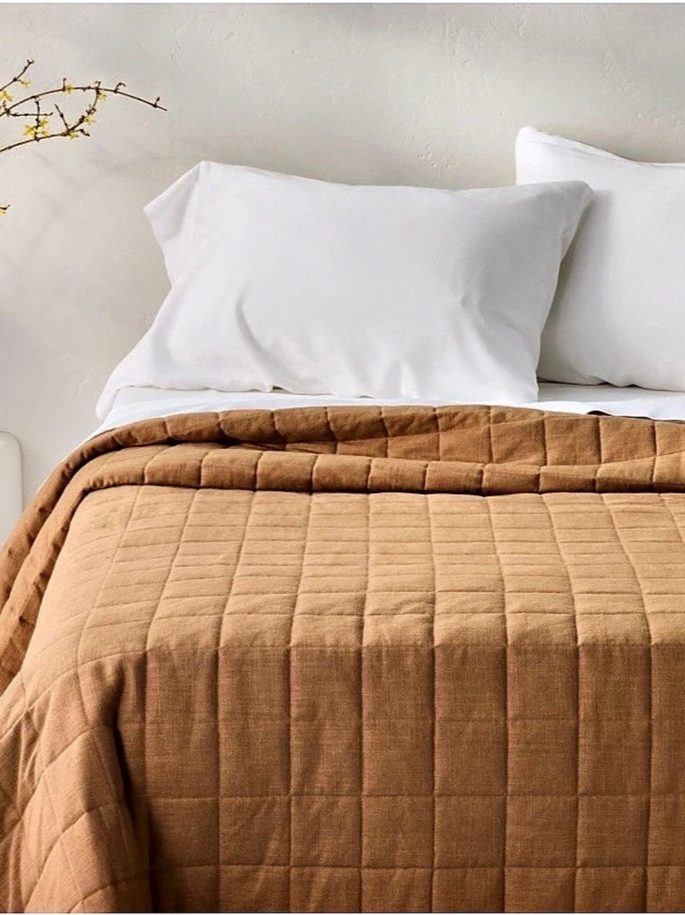 Casaluna Heavyweight Linen Blend Quilt Brown Geometric King Size